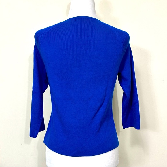 NWOT EVIE Blue Knit w Twist Front & Square V-Neck 3/4 Sleeves Pullover Top S - Picture 7 of 12